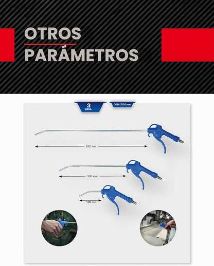 BRILLIANT TOOLS BT160500 Conjunto de pistola de sopro pneumática, 3 unidades, 110 - 500 mm [Powered by KS TOOLS]
