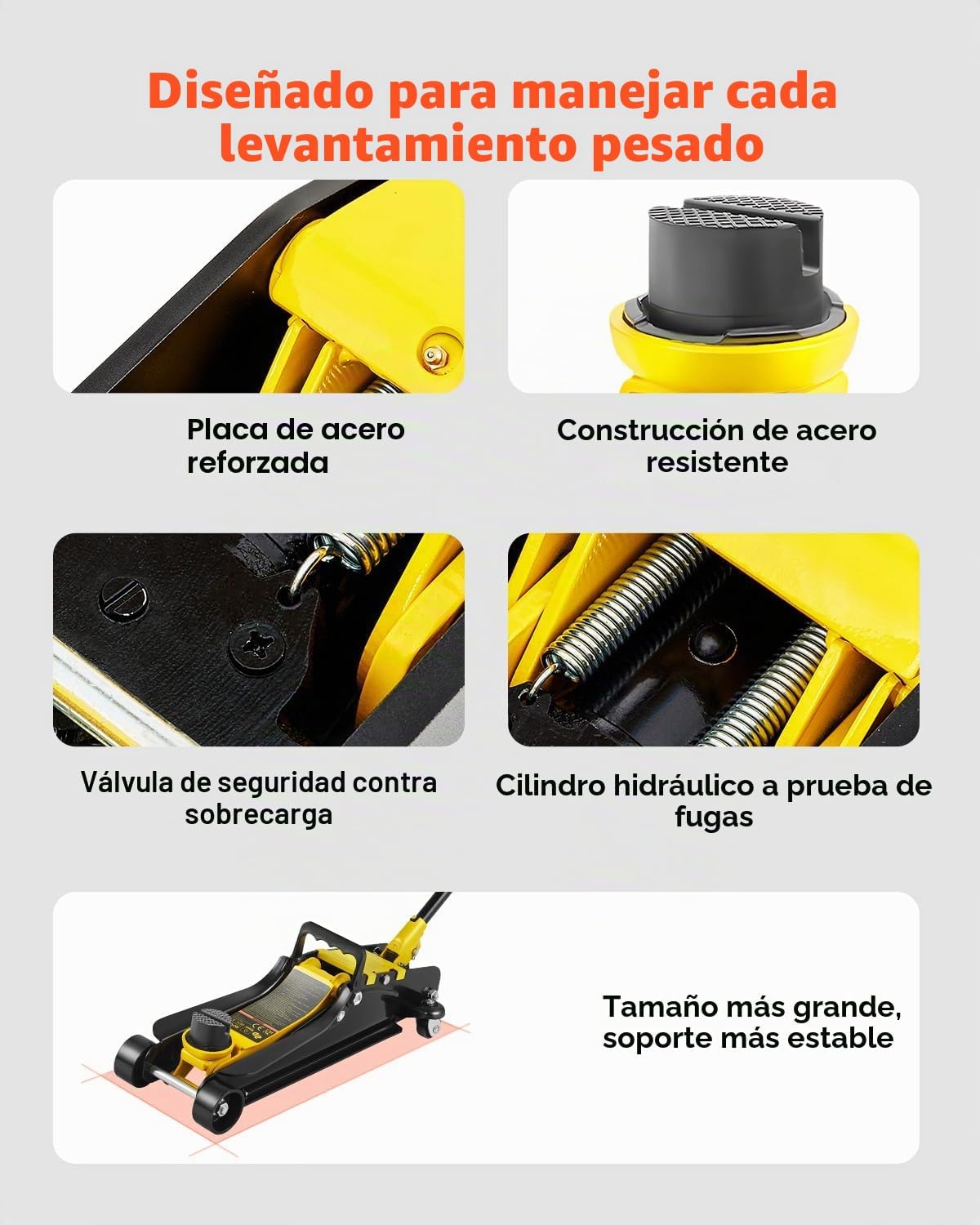VEVOR Gato de baixo perfil de aço carga máxima de 2,5 T gato hidráulico para carro faixa de elevação 85 - 380 mm