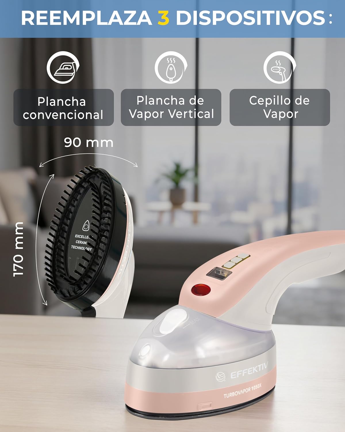 EFFEKTIV Ferro a Vapor Vertical 1800W com Bomba Integrada – Ferro de Roupa 3 em 1 com Escova de Vapor e Centro de Planchado Compacto – Vapor 1,8 Bar – Reservatório 250 ml – Cabo 3 m –
