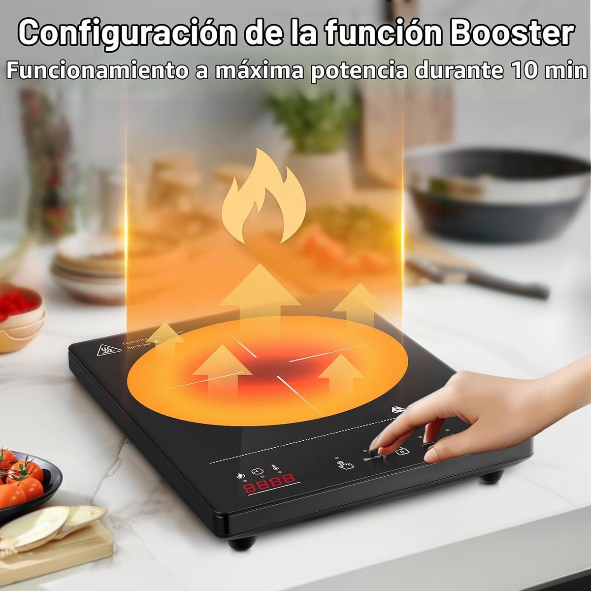 Aobosi Placa de indução, placas de indução com corpo ultrafino portátil (32 * 26 * 4,2), 20 níveis de potência e temperatura, função Booster 2000 W, bloqueio de segurança, temporizador 10H