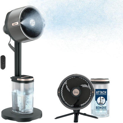 Shark FlexBreeze Pro Mist Ventoinha sem cabo, cinzento carbono, FA300EU | Interior e exterior, com decalque, depósito portátil, alcance de 20 m, pedestal ou mesa, 5 velocidades, controlo remoto
