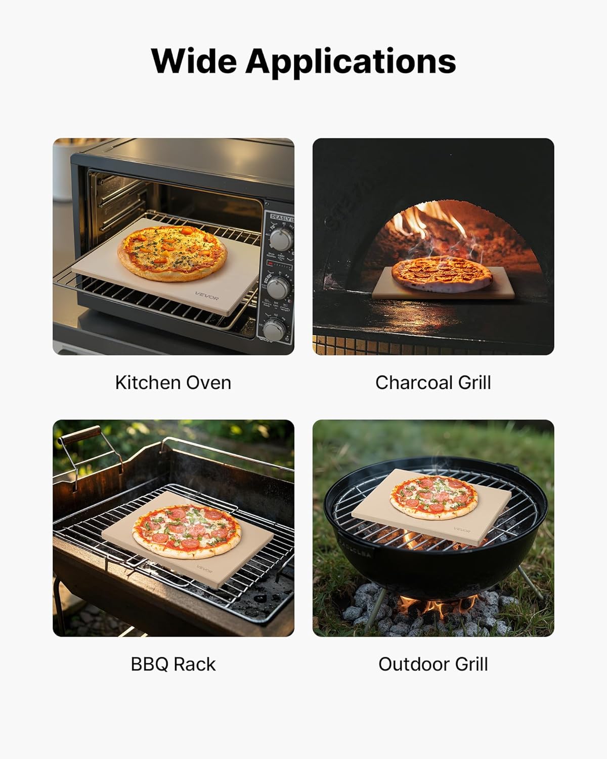VEVOR Pedra para assar pizza 406 x 355 mm, retangular de cordierite, placa grande com raspador, 1,5 cm de espessura,