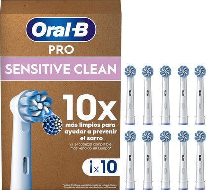 Oral-B Pro Sensitive Clean Cabeças de Reposição ORIGINAIS para Escova de Dentes Elétrica Oral B Pro, Pacote de 10 Reposições, Filamentos Ultramacios, Preto (Tamanho Caixa de Correio)