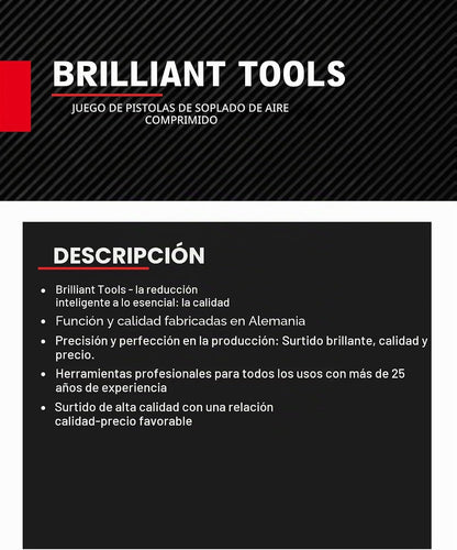 BRILLIANT TOOLS BT160500 Conjunto de pistola de sopro pneumática, 3 unidades, 110 - 500 mm [Powered by KS TOOLS]