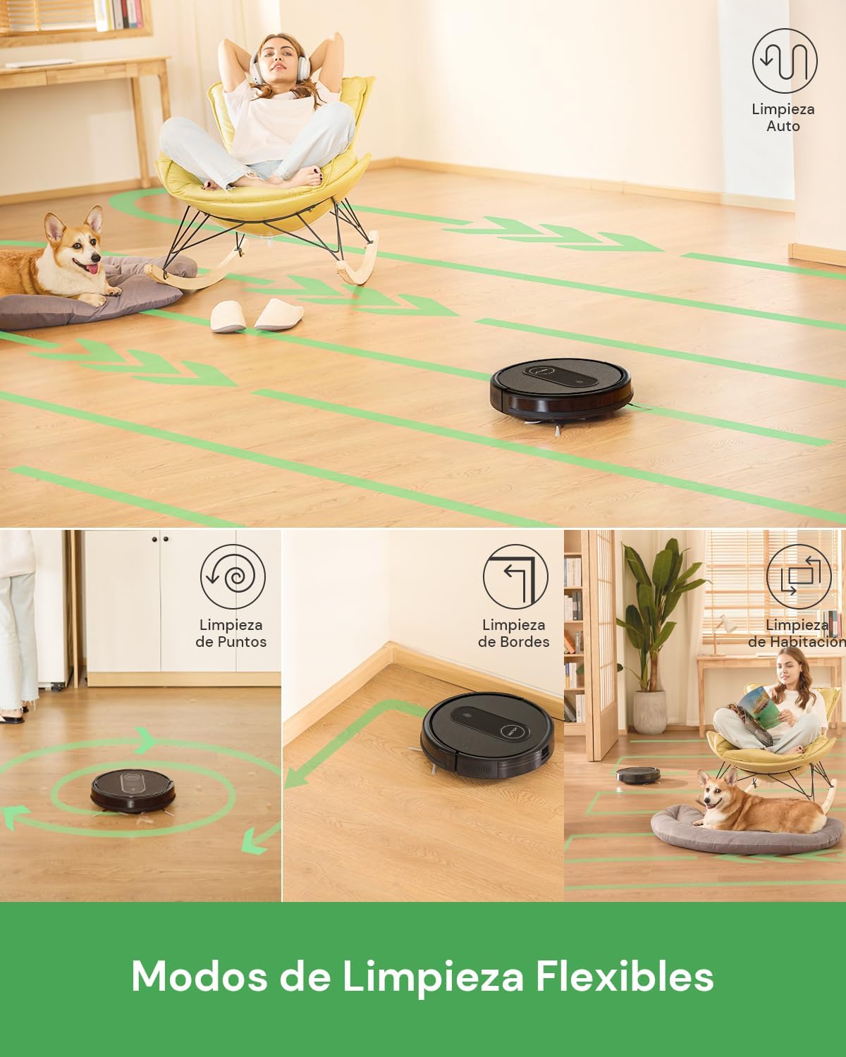 Vactidy Robot aspirador T7, robot aspirador e esfregona com sucção potente, tanque de água, até 120 minutos,