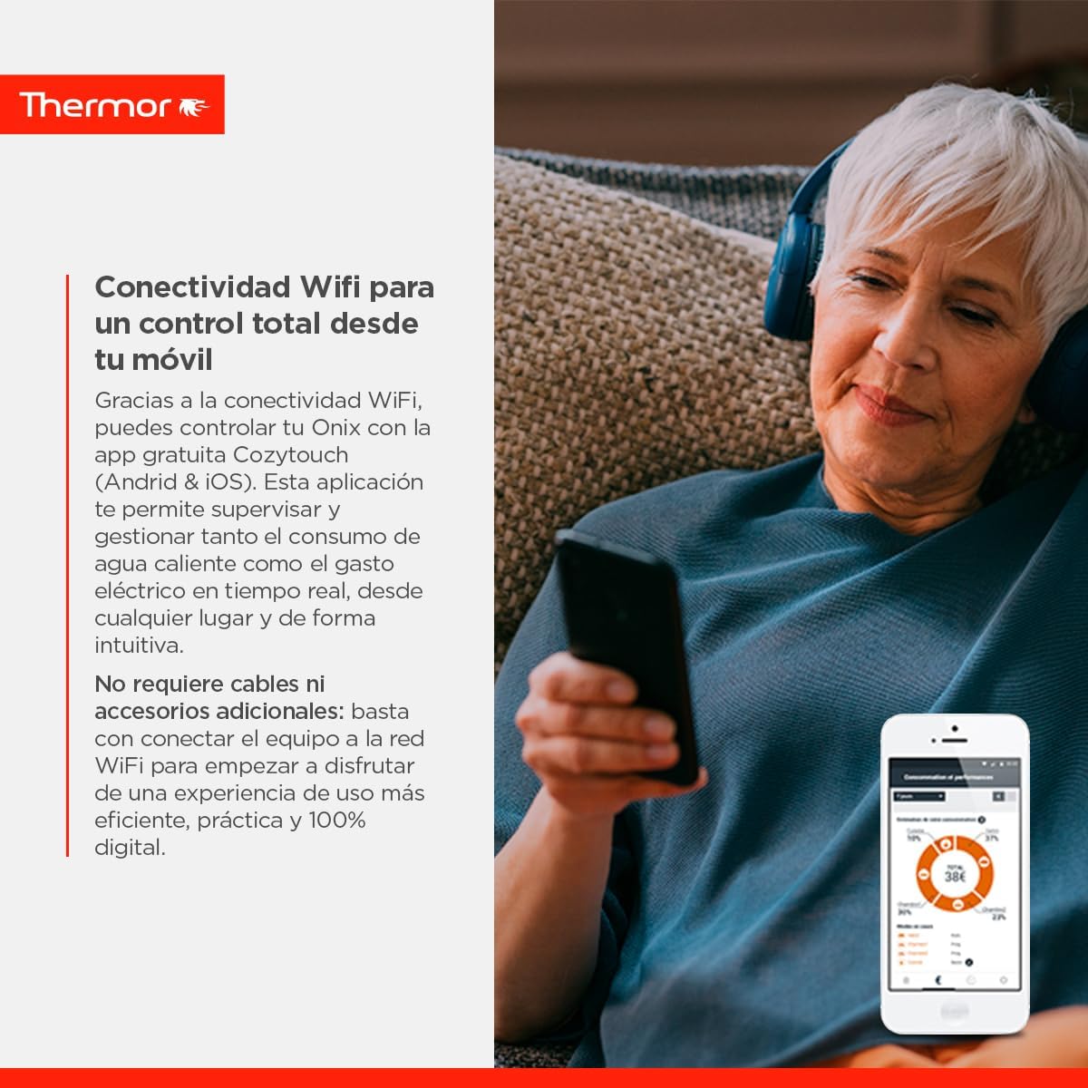 Thermor - Termo elétrico Onix Connect - Aquecedor de água elétrico multiposição de 50 l - 2250/1000 W