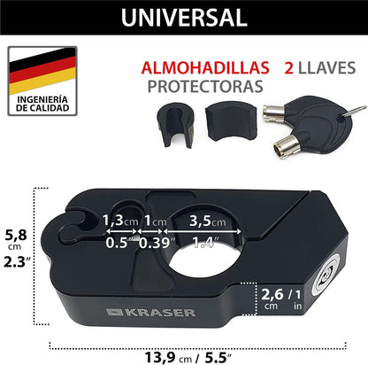 KRASER KR720B Cadeado mota travão guiador, bloqueio rápido click, fechadura de segurança anti-perfuração, bloqueio anti-roubo bloqueio manípulo acelerador travão embraiagem universal Scooter Quad