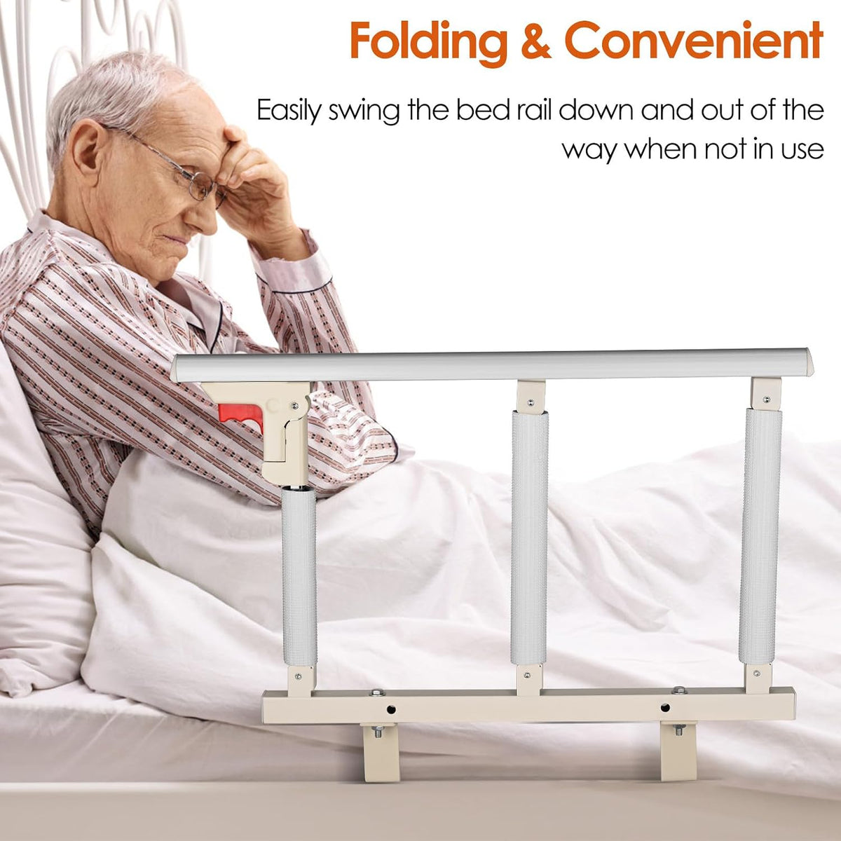 Grade de Segurança para Cama 70 × 41 cm – 3 Barras Anti-Queda para Idosos e Recuperação Pós-Cirúrgica