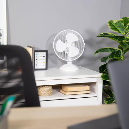 Russell Hobbs Ventoinha portátil de mesa, 23 cm, 2 velocidades, oscilação com ângulo amplo, silencioso, para quarto ou escritório, branco, RHPDF0921