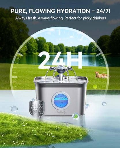 2,8 l Fonte para gatos aço inoxidável com 3 filtros, FEELNEEDY Bebedor de gatos ultra silencioso, filtragem de quatro camadas, fácil de limpar, adequada para máquina de lavar louça |