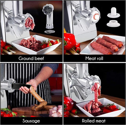 Edihome, Moedor de carne elétrico, marcha de avanço e retrocesso, máquina de picar carne profissional, 2200 W, multifuncional com 3 placas de corte e embutidor de salsichas (branco e preto)