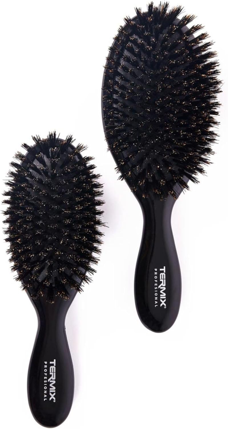 Termix Escova com Cerdas de Javali 100% Naturais, Escova Desembaraçadora sem Puxões, Escova de Cabelo Anti-Puxões, Brilho Natural sem Danificar o Cabelo, 2 Tamanhos