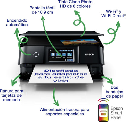 Epson Expression Photo XP-8700, Impressora fotográfica WiFi A4 multifunções 3 em 1 com impressão dupla face (duplex), ecrã tátil, bandeja independente de fotografia, tinta 6 cores, preto