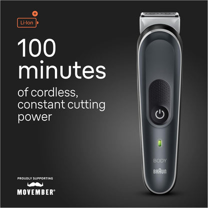Braun Body Groomer Series 5 5360, aparador corporal para homens, para peito, axilas, virilha, tecnologia SkinSecure para uso suave e acessório de barbear limpo, impermeável, sem fio com tempo de