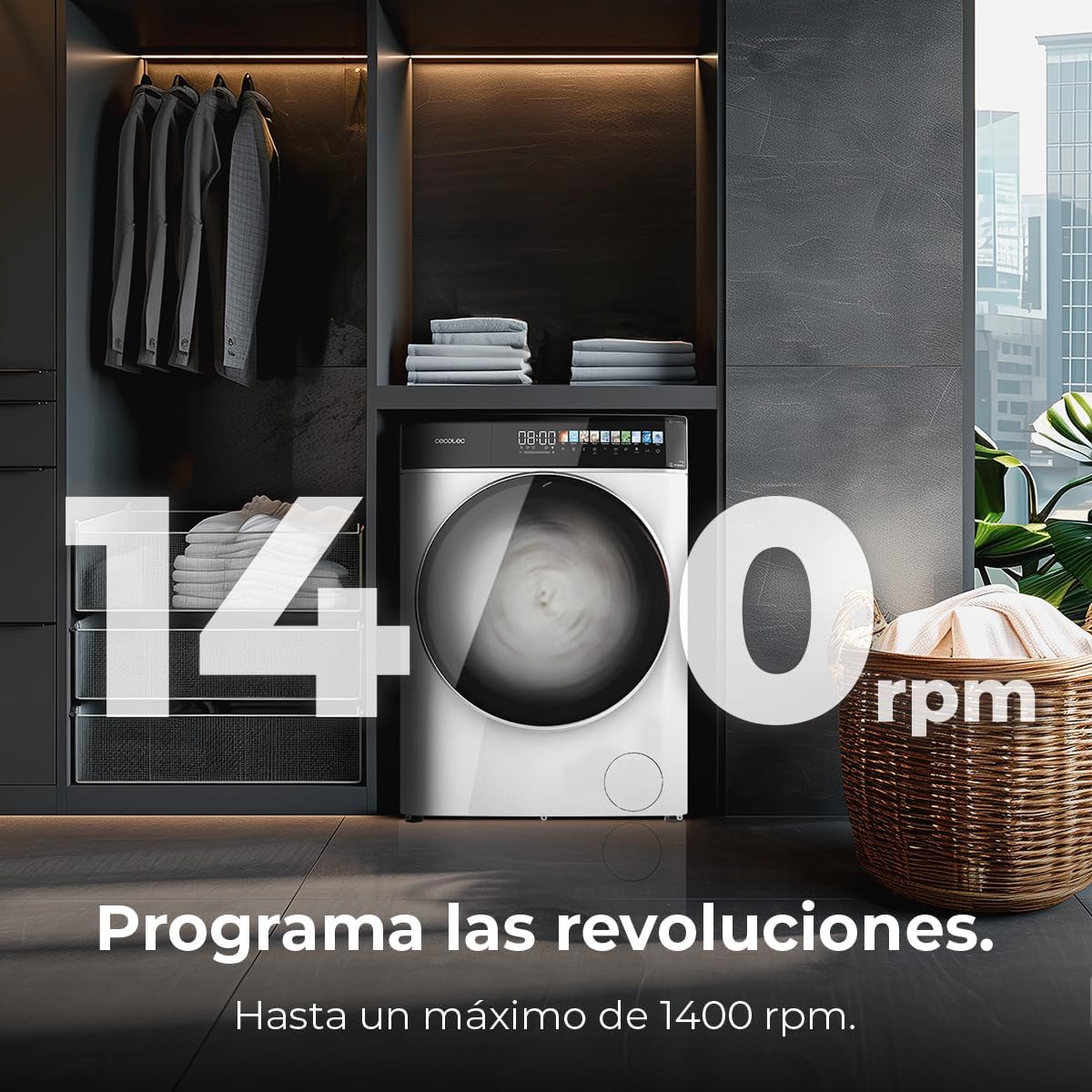 Cecotec Máquina de lavar roupa 10 Kg Carregamento frontal Autodose Bolero DressCode 10900 Autodose Inverter FullColor A 1400RPM, Baixo Consumo, Ecrã FullColor 10,3", 11 Programas, Motor Inverter Plus [Classe energética A]