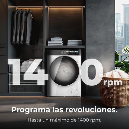 Cecotec Máquina de lavar roupa 10 Kg Carregamento frontal Autodose Bolero DressCode 10900 Autodose Inverter FullColor A 1400RPM, Baixo Consumo, Ecrã FullColor 10,3", 11 Programas, Motor Inverter Plus [Classe energética A]