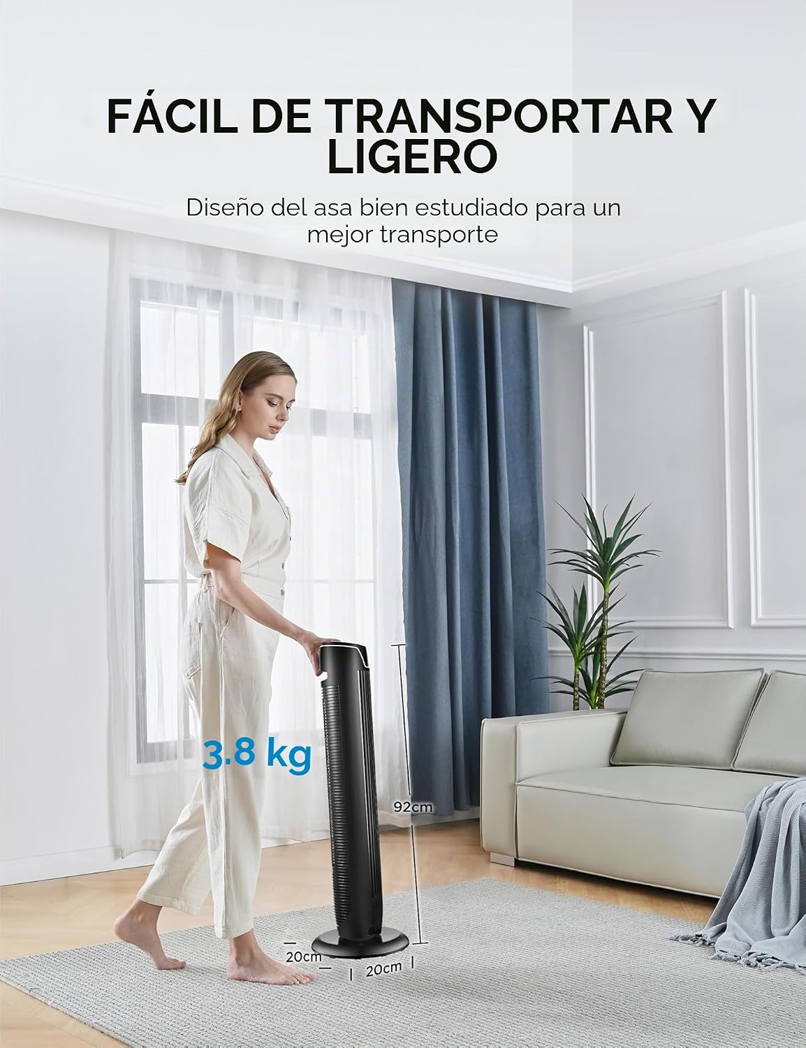 Midea FZ10-17JR - Ventilador de torre silencioso com controlo remoto (92 cm,