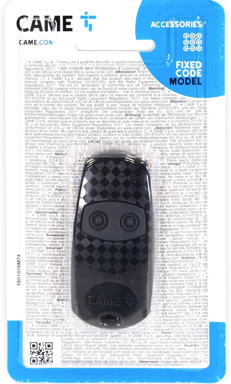 CAME TOP432EE - Controlo remoto multiusuário de 2 canais, compatibilidade exclusiva CAME, função de auto-aprendizagem, confortável e seguro para controlo de acessos