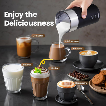 Morpilot Espumador de leite elétrico 4 em 1, espuma fria e quente e aquecedor de leite para café com leite, capuchinhos, macchiato, 400 W, 240 ml