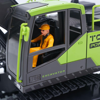Retroescavadora de controlo remoto Huina 1661 Escavadeira RC Escala 1:18 2.4G 13CH com Caçamba de Liga Metálica, Luz LED, Spray, Rotação de 380° - Veículo de Controle Remoto Verde
