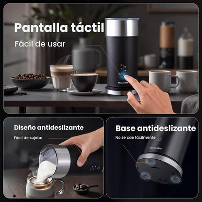 Morpilot Espumador de leite elétrico 4 em 1, espuma fria e quente e aquecedor de leite para café com leite, capuchinhos, macchiato, 400 W, 240 ml