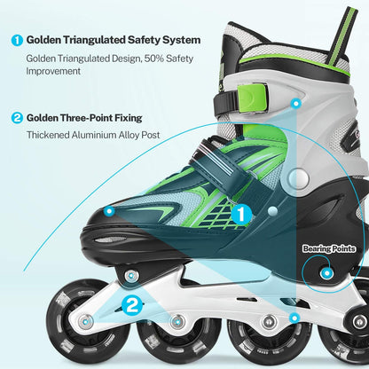 Gonex Patins em linha para meninas, meninos, crianças, lâminas giratórias 4 tamanhos ajustáveis em 1, moldura de alumínio, rolamentos ABEC-7, rodas de poliuretano de 64 mm, crianças, adolescentes