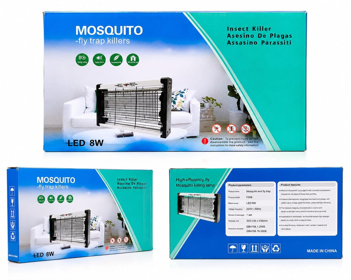 Lâmpada elétrica matadora de mosquitos e moscas Kill Pest 8W UV LED Tubos de luz UV duplos, operação super silenciosa, controle sem produtos químicos, ampla aplicação interna, economia de energia