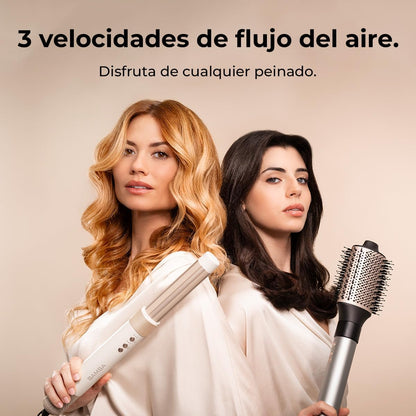 Cecotec Escova de Ar Secante Modelador Alisador Multifuncional 8 Cabeças CeramicCare AirGlam Champagne. 1400W,