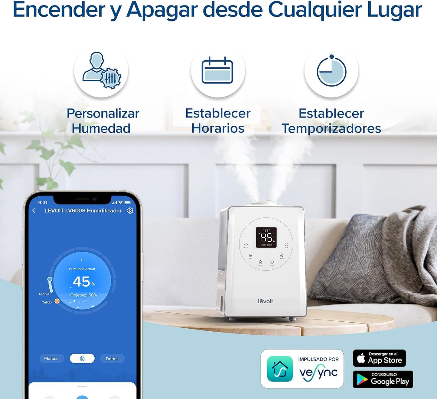 LEVOIT Humidificador Top-Fill 6L para Bebés, Névoa Fria e Quente com Aromaterapia por 36H e 40-70m², Modo de Sono Silencioso 25dB, Controle Inteligente Compatível com Alexa e APP, Temporizador, Branco