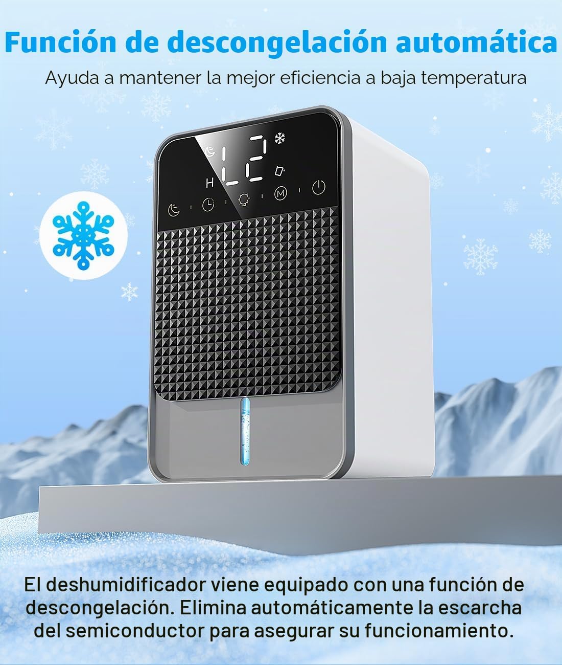 Deshumidificador elétrico automático de 1800 ml função de descongelação, temporizador de 2 a 12 horas modo de descanso ecrã LED de 7 cores adequado para quartos, casas de banho e armários (660 ml/24 H