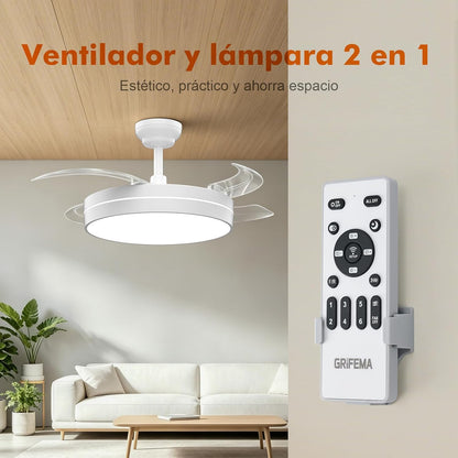 GRIFEMA Ventoinha de teto com luz e comando, 107 cm
