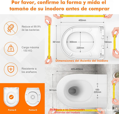 Ibergrif M41001 Tampa wc, assento sanitário macio em forma de D com libertação rápida para facilitar a limpeza, branco
