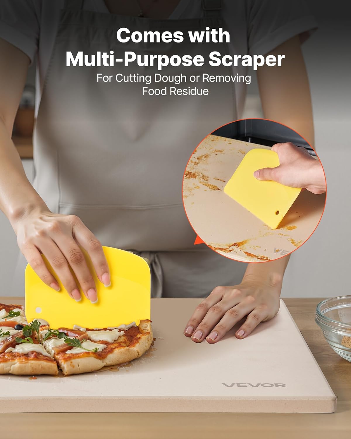 VEVOR Pedra para assar pizza 406 x 355 mm, retangular de cordierite, placa grande com raspador, 1,5 cm de espessura,