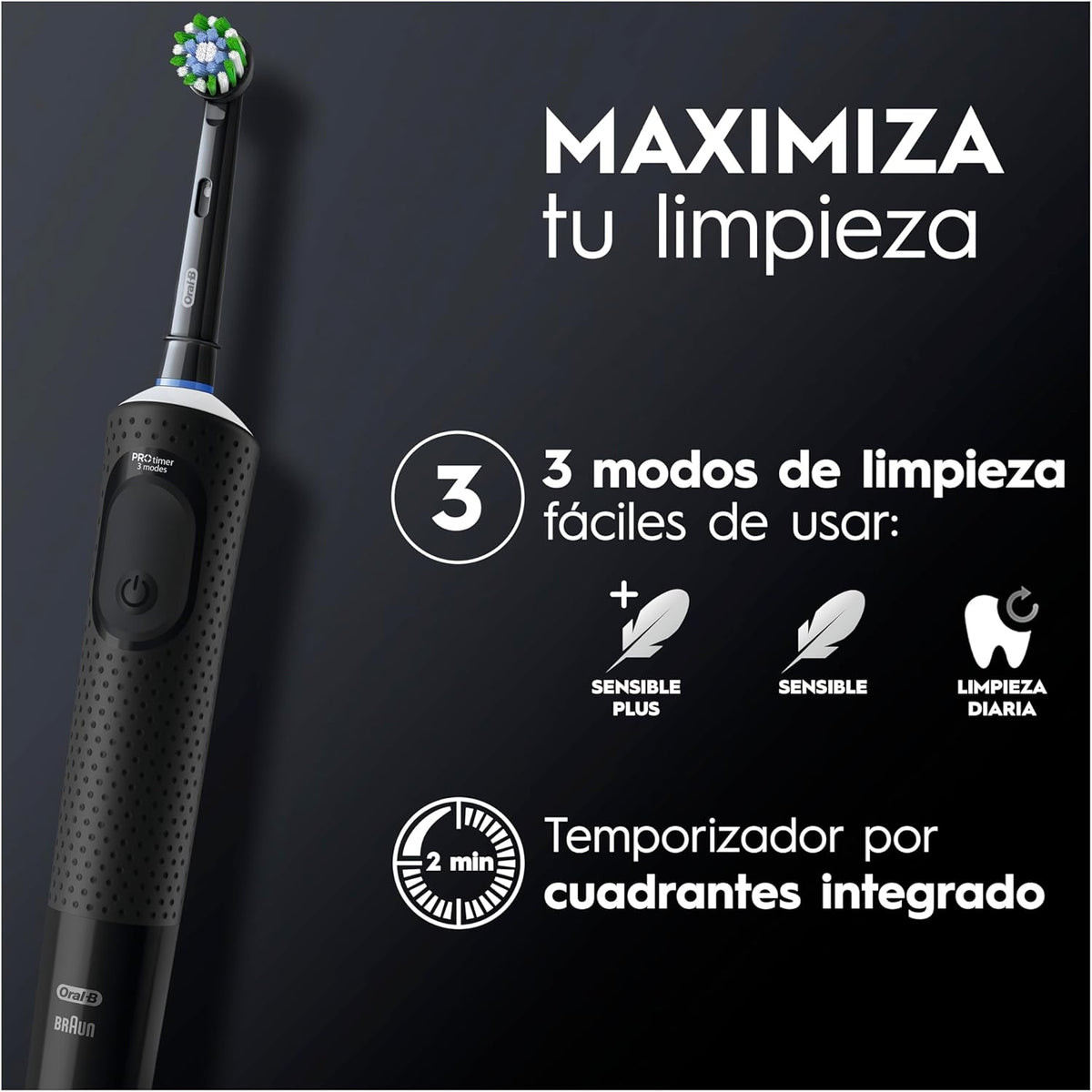 Oral-B Vitality Pro Escova de dentes elétrica com cabo recarregável e 1 cabeça, desenhada por Braun, presentes originais - preto