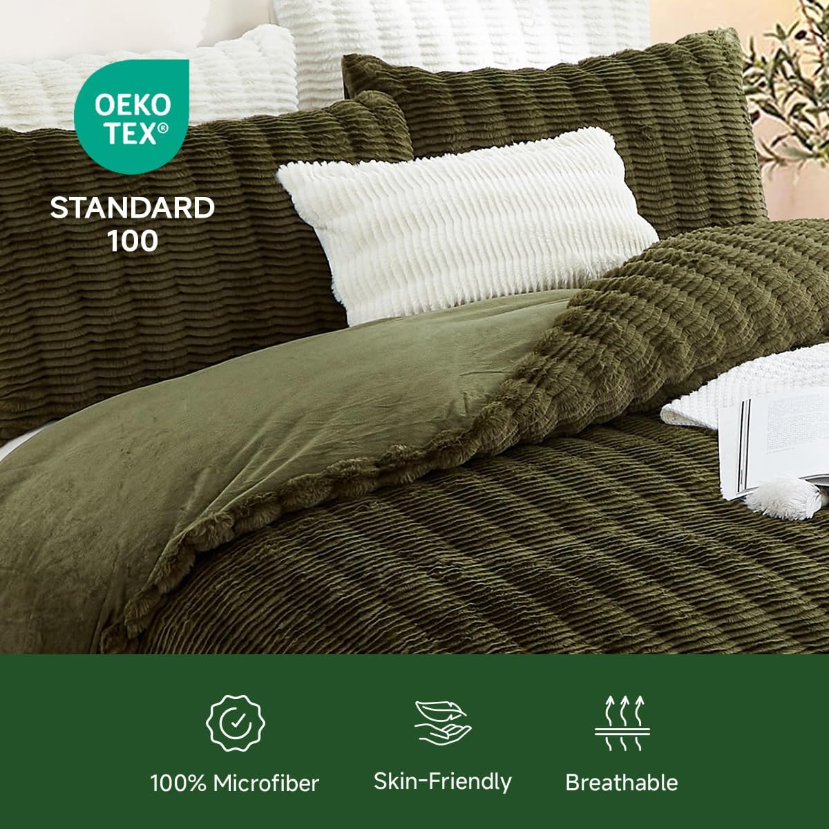 Roupa de cama de pelúcia de 155 x 220 cm, cor verde escuro, macia, de pelo comprido, de inverno, quente e aconchegante, flanela polar, toque de caxemira, capa nórdica com fecho de correr e 1 capa de