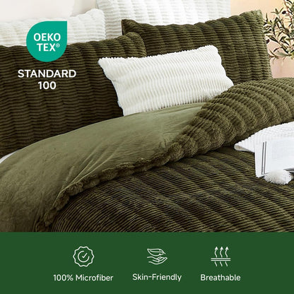 Roupa de cama de pelúcia de 155 x 220 cm, cor verde escuro, macia, de pelo comprido, de inverno, quente e aconchegante, flanela polar, toque de caxemira, capa nórdica com fecho de correr e 1 capa de