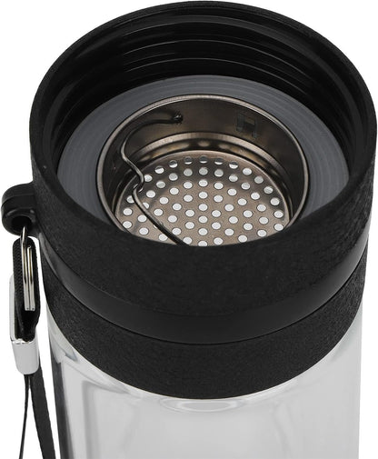 Garrafa infusora de chá 350 ml garrafa de chá de vidro de parede dupla canecas copo de chá com inversor de aço inoxidável para chá de folhas soltas e água de frutas 18,8 ml