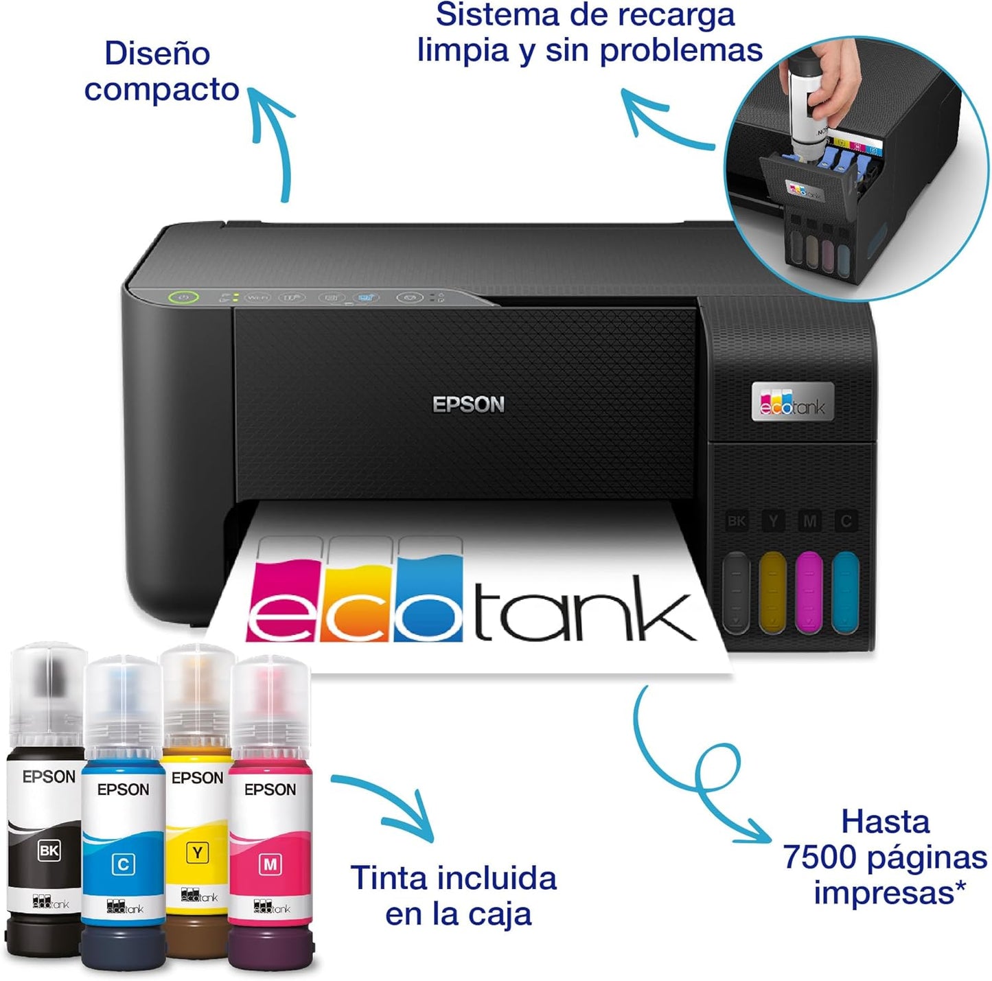 Epson Impressora multifunções EcoTank ET-2862 A4 com depósito de tinta, ligação Wi-Fi e até 3 anos de tinta incluída