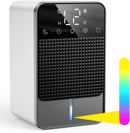 Deshumidificador elétrico automático de 1800 ml função de descongelação, temporizador de 2 a 12 horas modo de descanso ecrã LED de 7 cores adequado para quartos, casas de banho e armários (660 ml/24 H