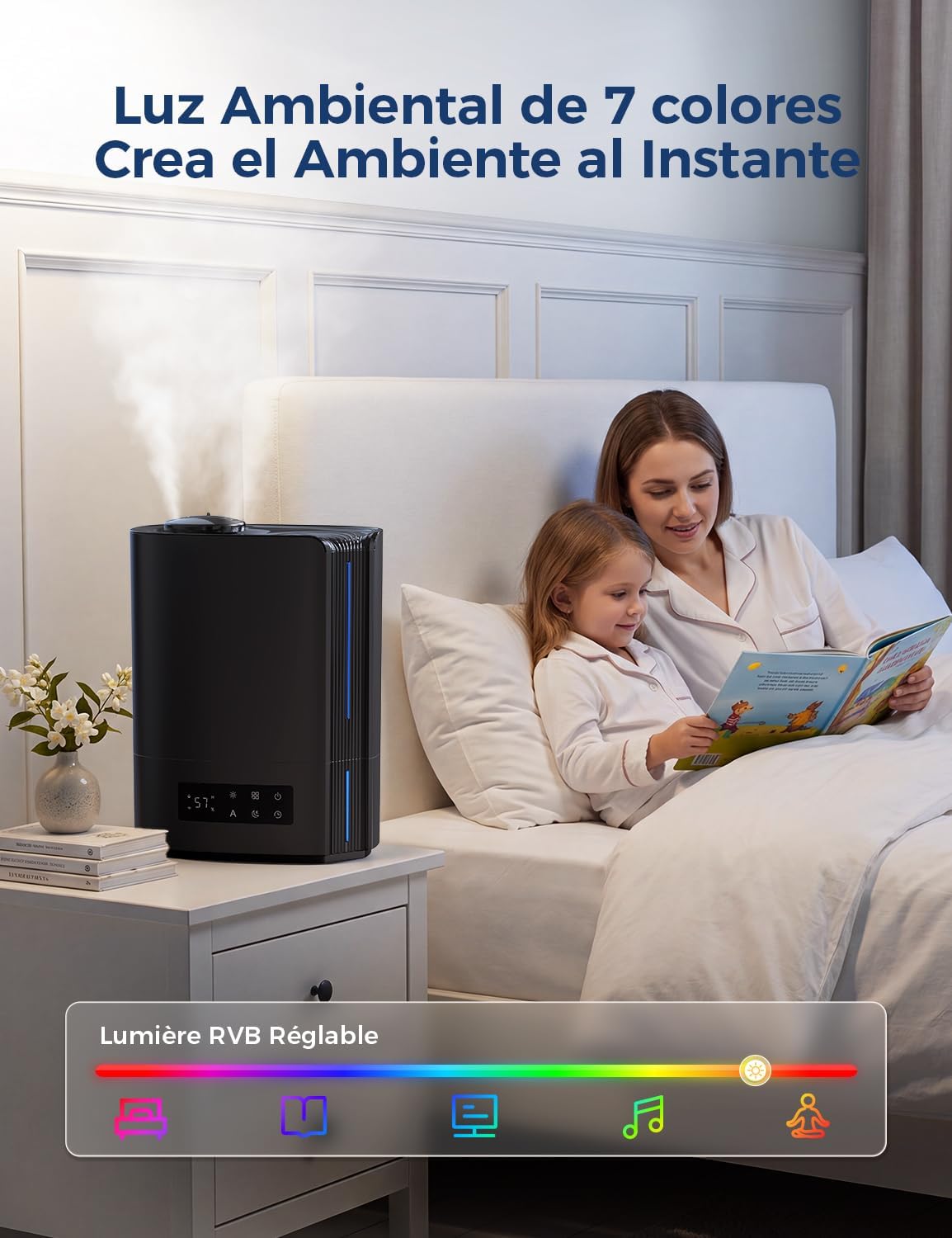 AROEVE Humidificador de ar 6 l para quartos, difusor de óleos essenciais, humidificador ultra-sónico para bebés e plantas, duração de até 60 horas, controlo de humidade inteligente, silencioso