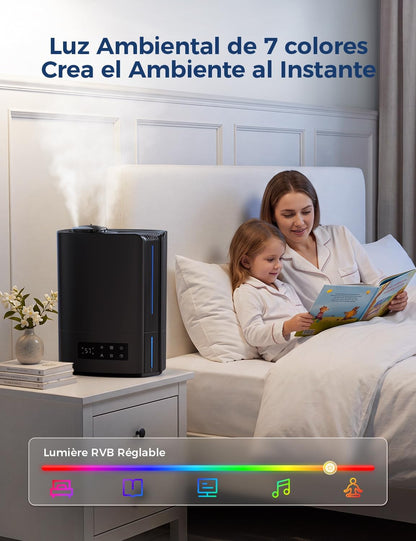 AROEVE Humidificador de ar 6 l para quartos, difusor de óleos essenciais, humidificador ultra-sónico para bebés e plantas, duração de até 60 horas, controlo de humidade inteligente, silencioso