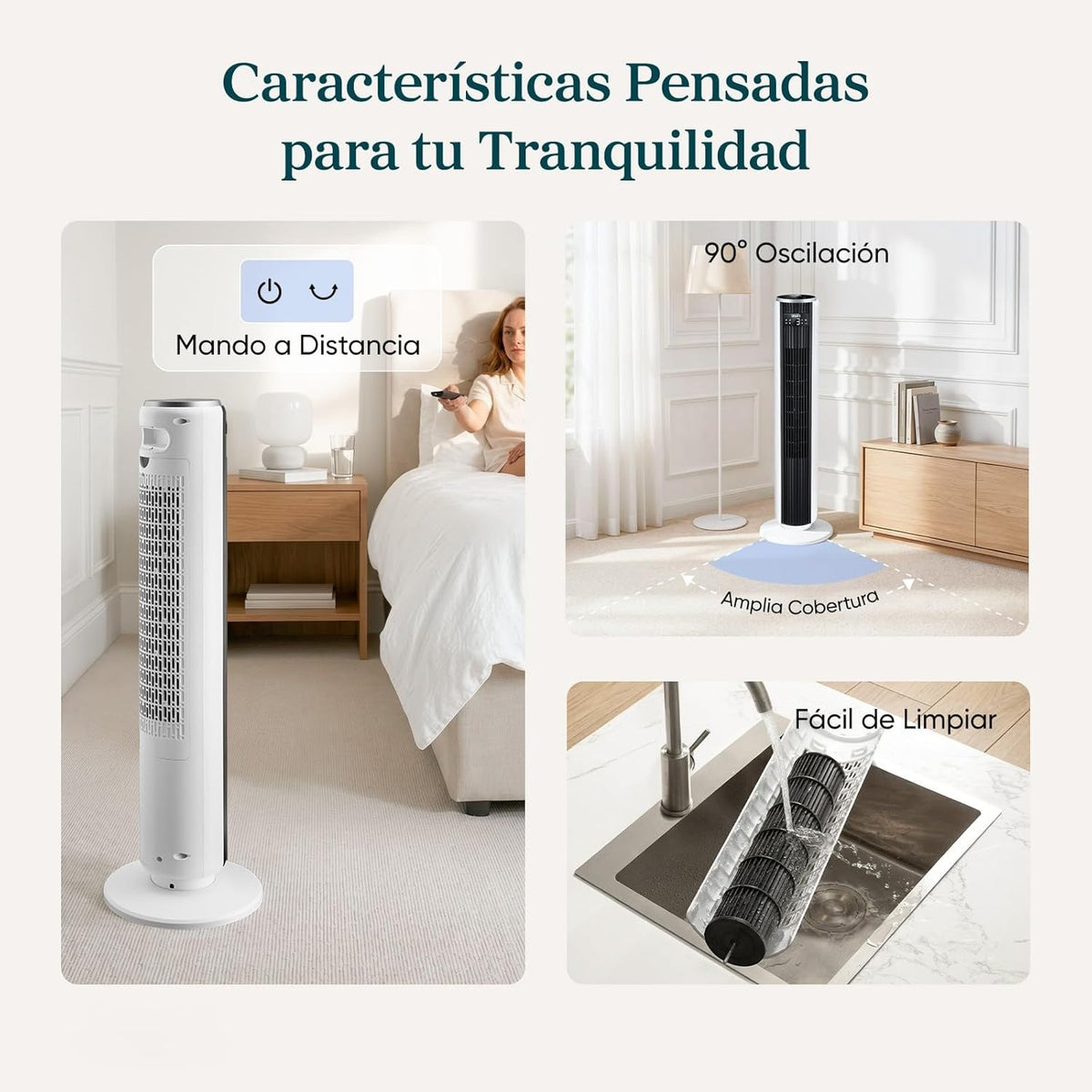 LEVOIT 20 dB Ventoinha de torre com controlo remoto, 7,9 m/s com motor DC, ventilador silencioso de 26 W com modo de descanso, 4 modos e 12 velocidades, temporizador de 12 H, ecrã LED, oscilação de 90