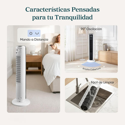 LEVOIT 20 dB Ventoinha de torre com controlo remoto, 7,9 m/s com motor DC, ventilador silencioso de 26 W com modo de descanso, 4 modos e 12 velocidades, temporizador de 12 H, ecrã LED, oscilação de 90