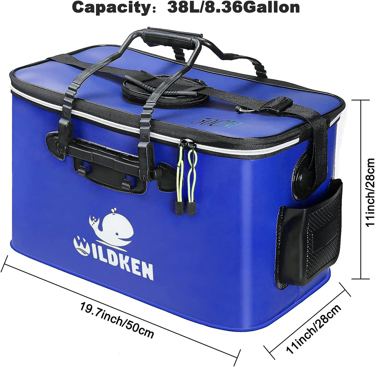 Wildken – Saco de Pesca Portátil em EVA, Balde de Água para Pesca, Viveiro Dobrável para Peixe Vivo, Recipiente/Depósito de Água Dobrável para Viagens, Caminhadas e Pesca – 50 cm / Azul