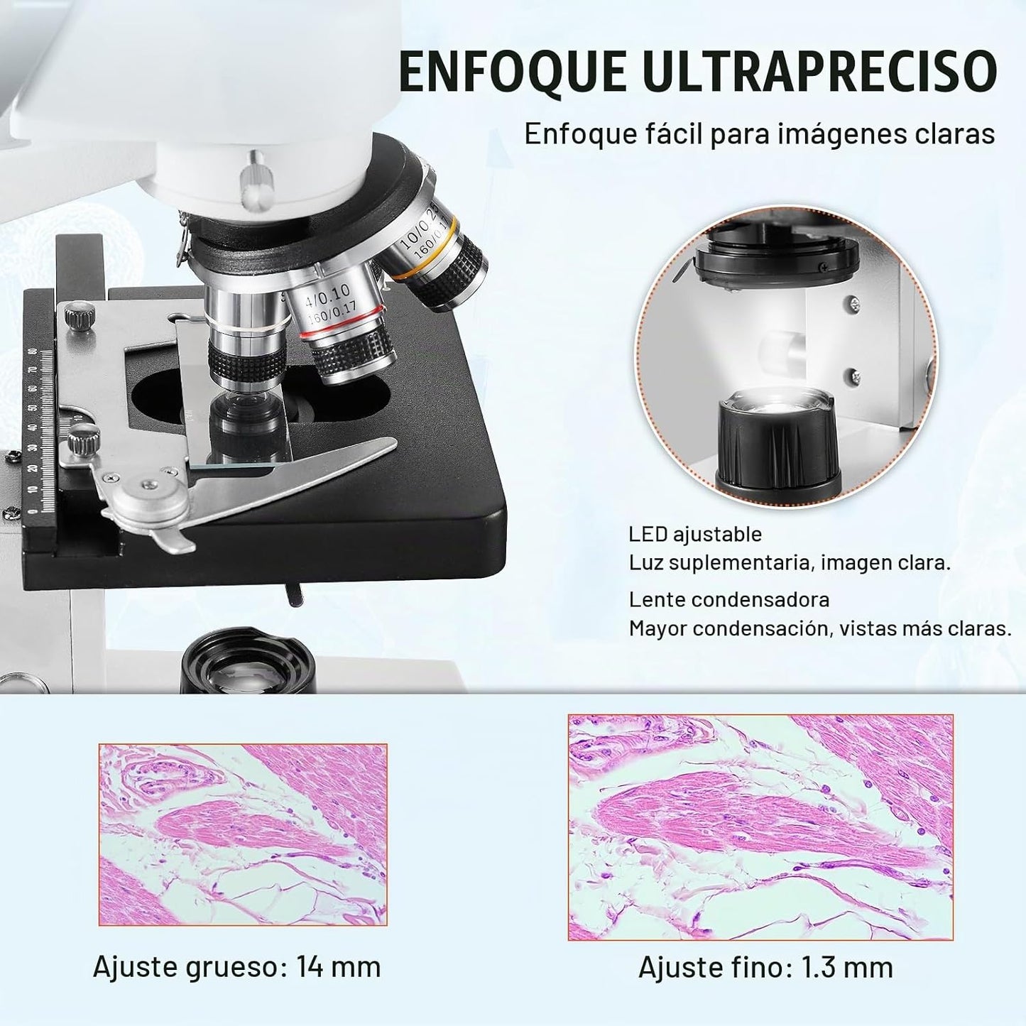 VEVOR Microscópio Composto Binocular 40X-2500X com Biologia de Estágio de 2 Camadas