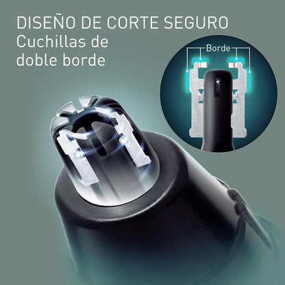 Panasonic ER-GN30-K503 Aparador de cabelo facial para nariz e orelhas, húmido/seco, lâmina hipoalergénica de fio duplo, sistema de limpeza Vortex, sem fios, preto