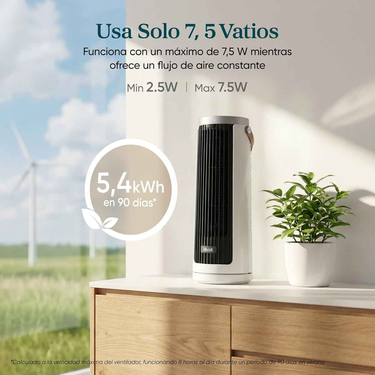 Levoit Ventoinha de torre 7 m/s, 20dB, 5 velocidades, LTF-F132, branco