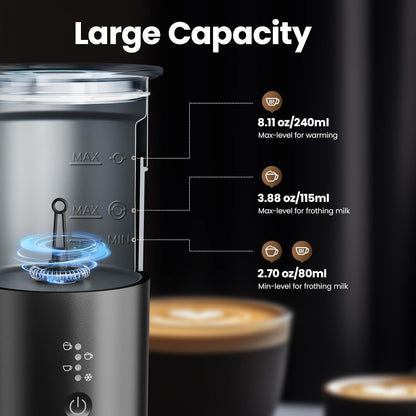 Morpilot Espumador de leite elétrico 4 em 1, espuma fria e quente e aquecedor de leite para café com leite, capuchinhos, macchiato, 400 W, 240 ml