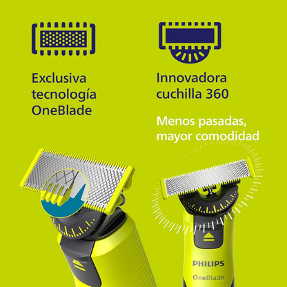 Philips OneBlade 360 com Bluetooth, aparador para barba e corpo, máquina de barbear elétrica para homem, depilação masculina, 2 lâminas, 5 comprimentos, 60 minutos de uso com 1 hora de carregamento