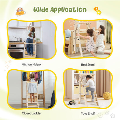 Torre de Aprendizagem Montessori Dobrável para Crianças – Altura Ajustável, 18 Meses a 6 Anos